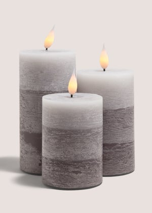 3 Pack Grey LED Pillar Candles 3 Pack Grey LED Pillar Candles