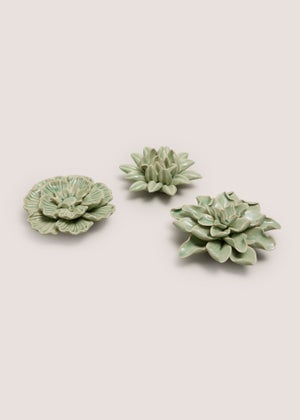 3 Piece Green Ceramic Flower Ornaments 3 Piece Green Ceramic Flower Ornaments