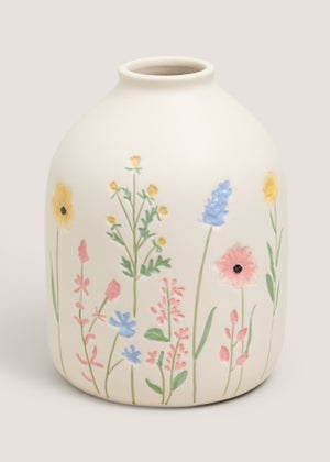 Cream Floral Embossed Vase