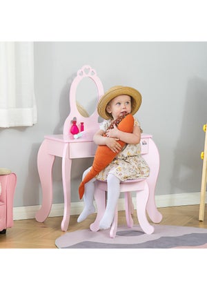 HOMCOM Kids Vanity Table Set Make Up Desk with Mirror