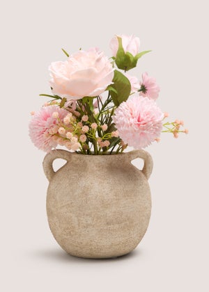 Pink Flowers In Cream Pot Pink Flowers In Cream Pot