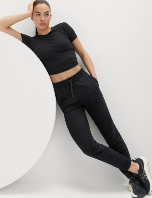 Cotton Rich Cuffed High Waisted Tapered Joggers