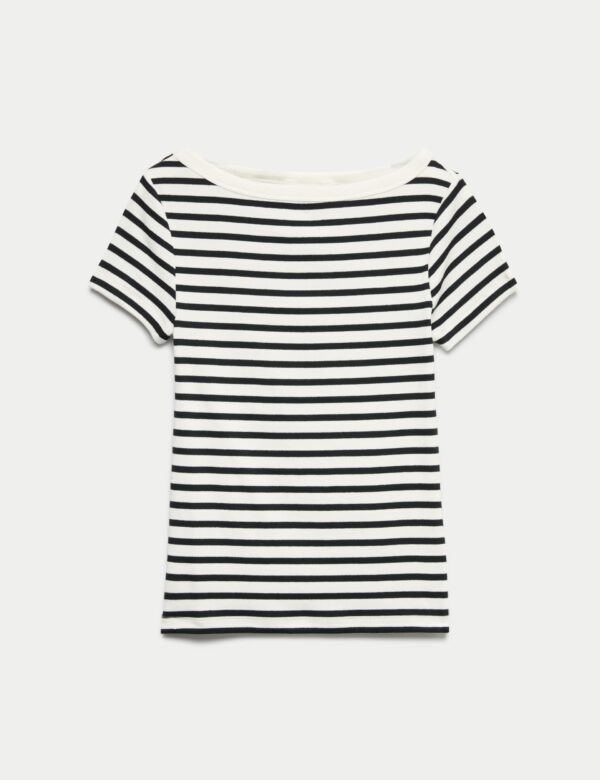 Cotton Rich Ribbed Slash Neck T-Shirt