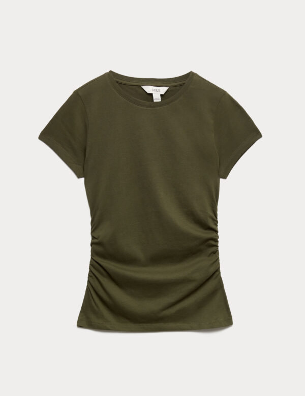 Pure Cotton Slim Fit Ruched T-Shirt